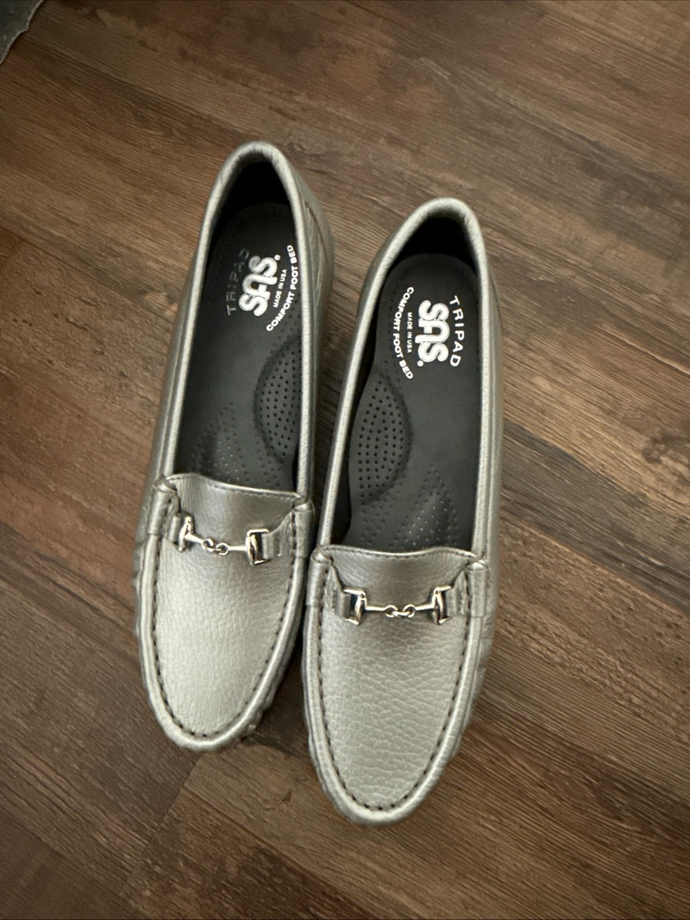 SAS Silver Leather Bit Loafers for Women